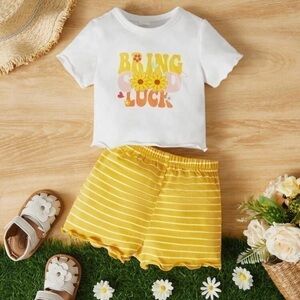 Yellow and white baby girls short set